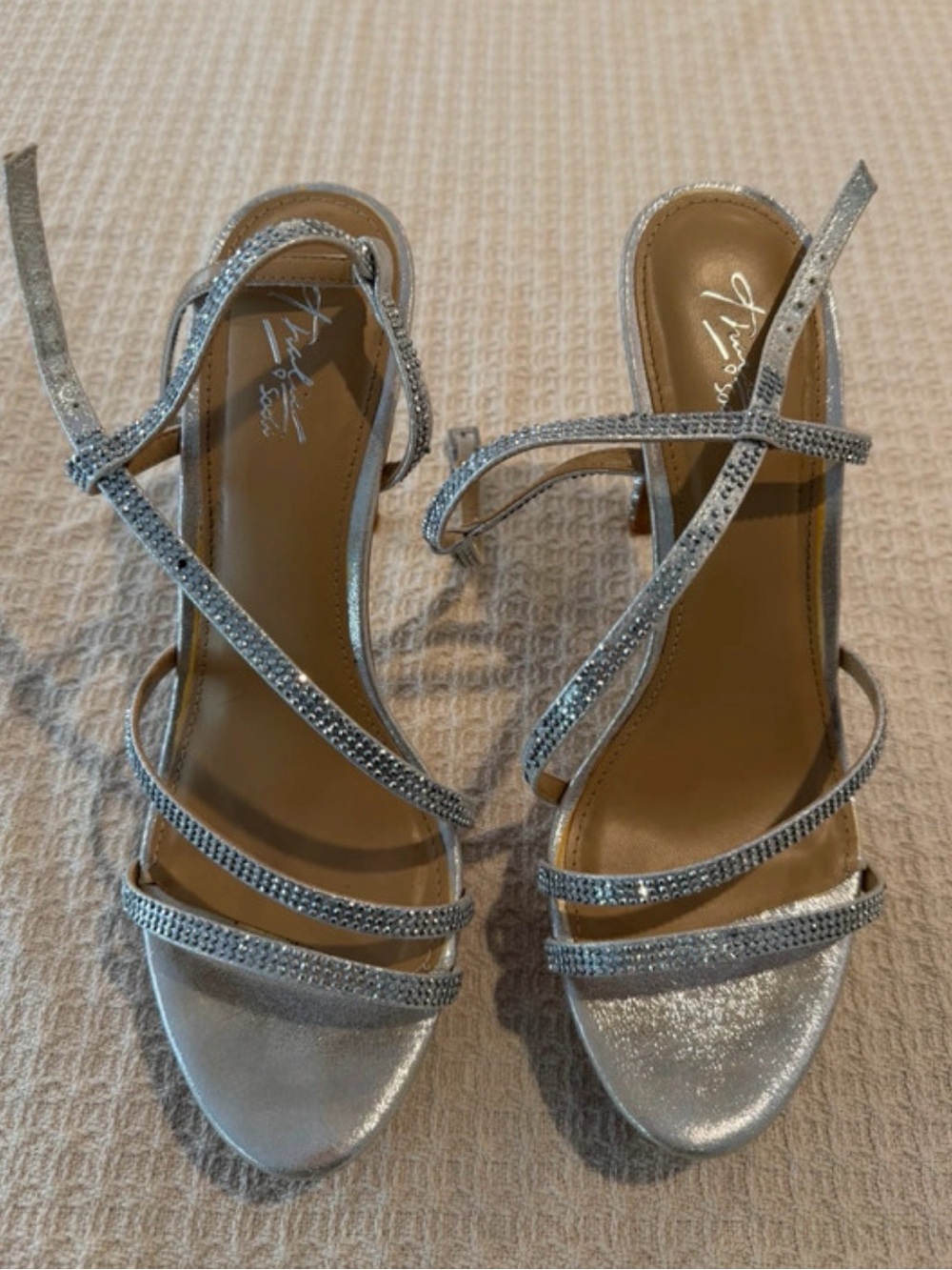 Thalia Sodi Silver Rhinestone Strappy Heels